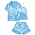 thumbnail image 1 of Aideaone Girls Silk Pajama Sets 3pcs Button Down Kids Satin Pjs set Short Sleeve Sleepwear 6-13 Years, 1 of 7
