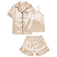 thumbnail image 1 of Aideaone Girls Silk Pajama Sets 3pcs Button Down Kids Satin Pjs set Short Sleeve Sleepwear 6-13 Years, 1 of 7