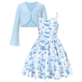 thumbnail image 1 of Aideaone Girls Summer Dress with Cardigan Floral Ruched Spaghetti Strap Layered Church Party Dress 7-14Y, 1 of 9