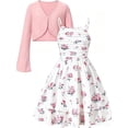 thumbnail image 1 of Aideaone Girls Summer Dress with Cardigan Floral Ruched Spaghetti Strap Layered Church Party Dress 7-14Y, 1 of 8
