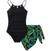 Aideaone Girls Swimsiut One-Piece with Cover Up Adjustable Straps Cut Out Swimwear Beach Bathing Suit Size 8-16
