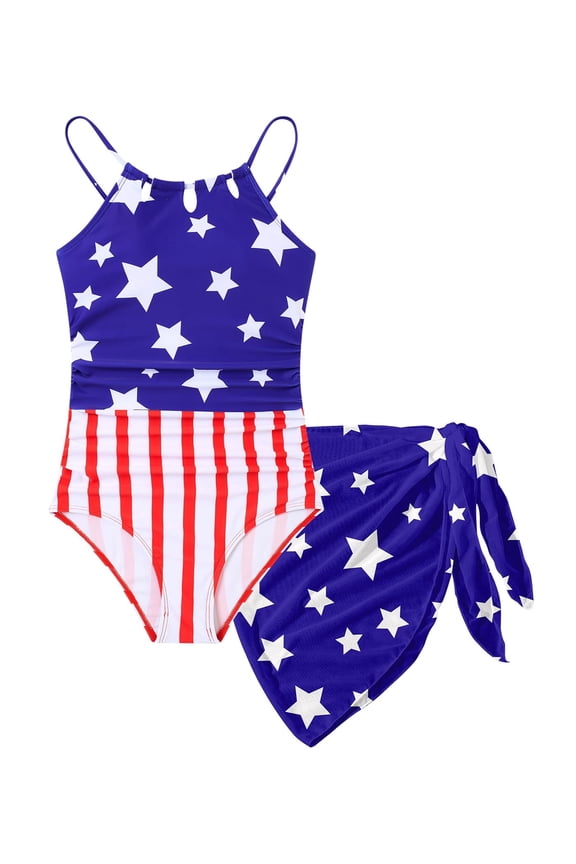 Girls Swimsiut One-Piece with Cover Up Adjustable Straps Cut Out Swimwear Beach Bathing Suit Size 8-16
