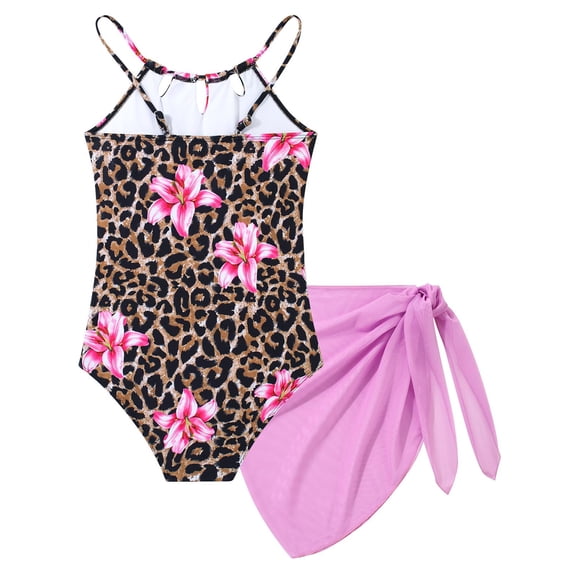 Aideaone Girls Swimsiut One-Piece with Cover Up Adjustable Straps Cut Out Swimwear Beach Bathing Suit Size 8-16