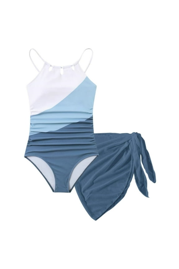 Girls Swimsiut One-Piece with Cover Up Adjustable Straps Cut Out Swimwear Beach Bathing Suit Size 8-16