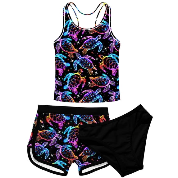 Aideaone Girls Swimsuit 3 Piece Bathing Suit UPF 50+ Beach Tankini Sets Girls' Racerback Swimwear with Shorts 8-15 Years