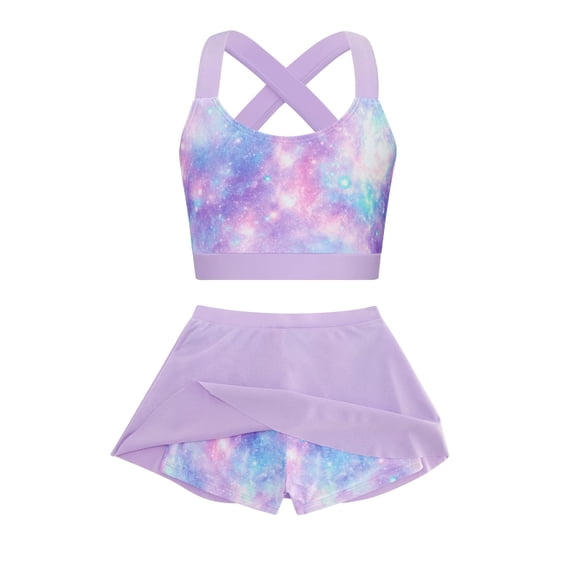 Girls 2 Piece Tankini Swimsuit Summer Boyshort Girls Bathing Suit with Shorts with Beach Skirt Swimwear 5-16 Years
