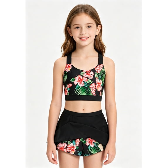Girls Tankini Swimsuit Two Piece Bathing Suits Summer Beach Swimwear with Shorts 7-11 Years
