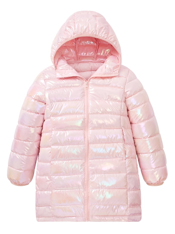 Girls Winter Coat Hooded Metallic Mid Length Puffer Jacket Water Repellent 4-12 Years