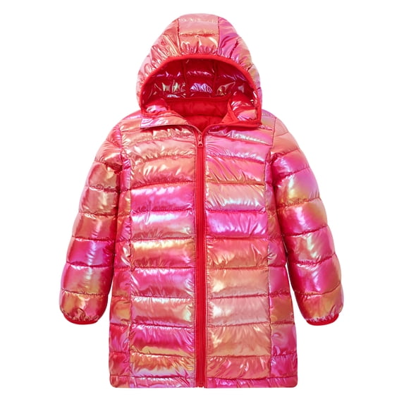 Aideaone Girls Winter Coat Hooded Metallic Mid Length Puffer Jacket Water Repellent 4-12 Years