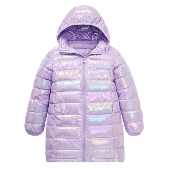 Aideaone Girls Winter Coat Hooded Metallic Mid Length Puffer Jacket Water Repellent 4-12 Years