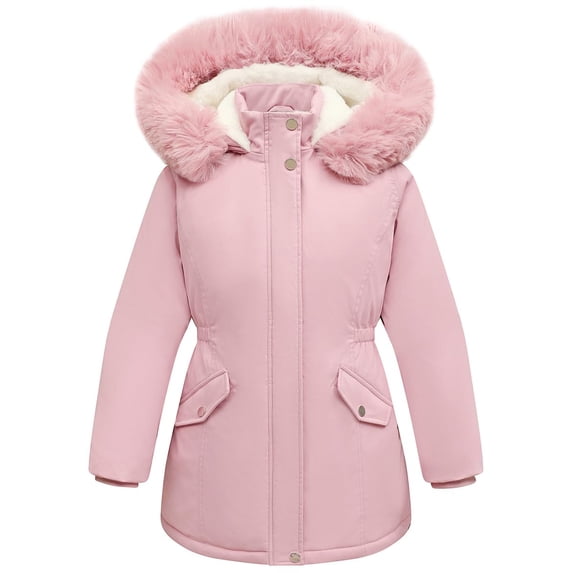 Aideaone Girls Winter Coats Heavyweight Kids Outerwear Warm Parka Puffer Jacket with Hood Pink 5-12Y