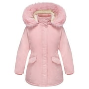 AIDEAONE Girls Winter Coats Heavyweight Kids Outerwear Warm Parka Puffer Jacket with Hood Pink 5-12Y