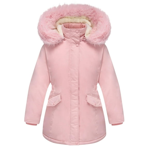 Aideaone Girls Winter Coats Heavyweight Kids Outerwear Warm Parka Puffer Jacket with Hood Pink 5-12Y