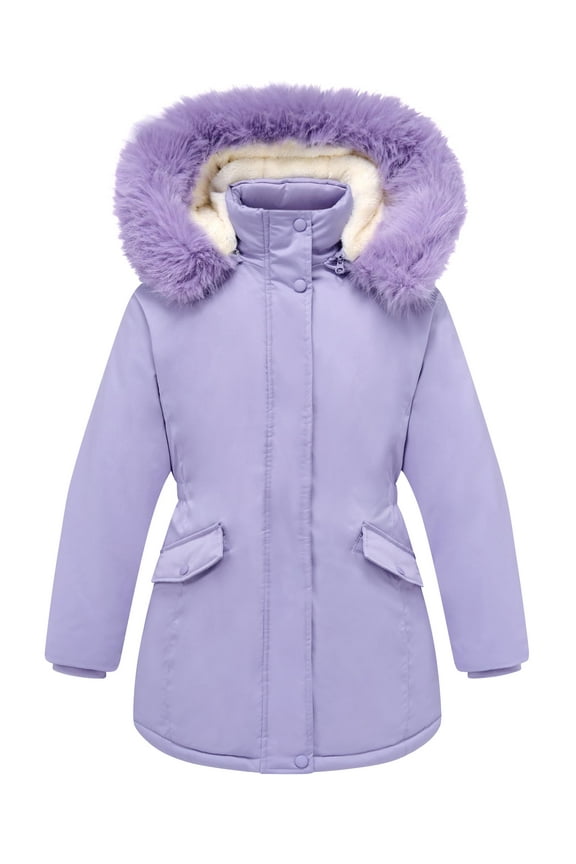 Girls Winter Coats Heavyweight Kids Outerwear Warm Parka Puffer Jacket with Hood Purple 5-12Y