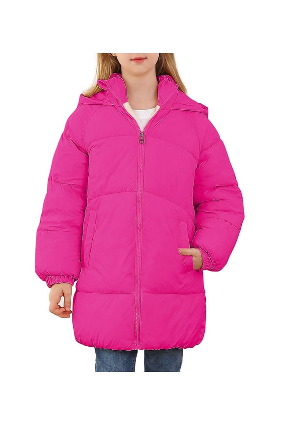 Girls Winter Coats Hooded Puffer Jackets Medium Length Down-like Cotton Coats Snow Outwear 5-12Y