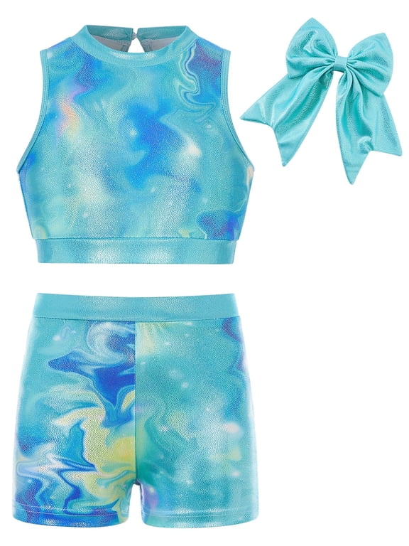 Gymnastics Leotards for Girls with Shorts Sparkly Ballet Dance Unitards Biketards 5-10Y