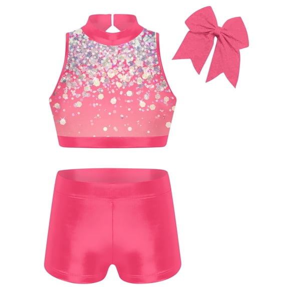 Aideaone Gymnastics Leotards for Girls with Shorts Sparkly Ballet Dance Unitards Biketards 5-10Y