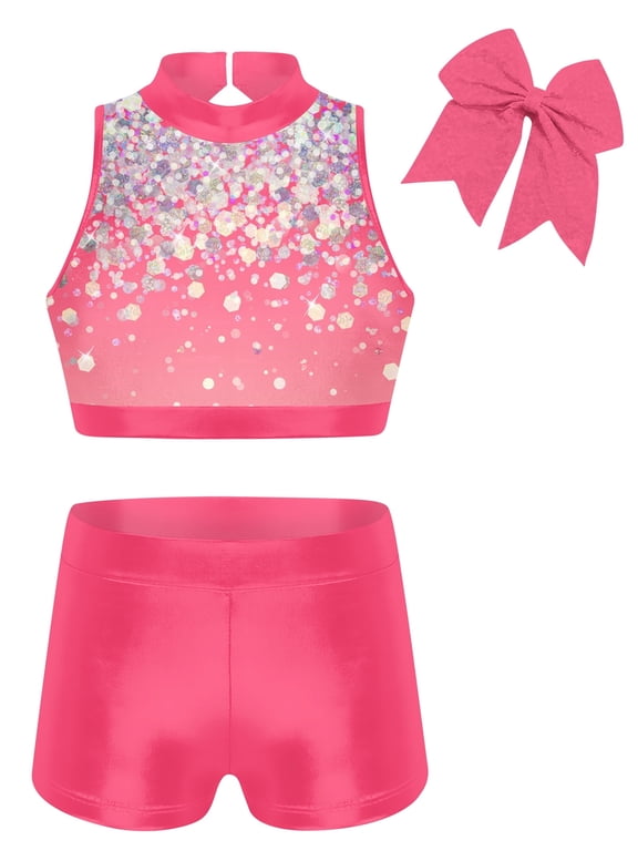 Gymnastics Leotards for Girls with Shorts Sparkly Ballet Dance Unitards Biketards 5-10Y