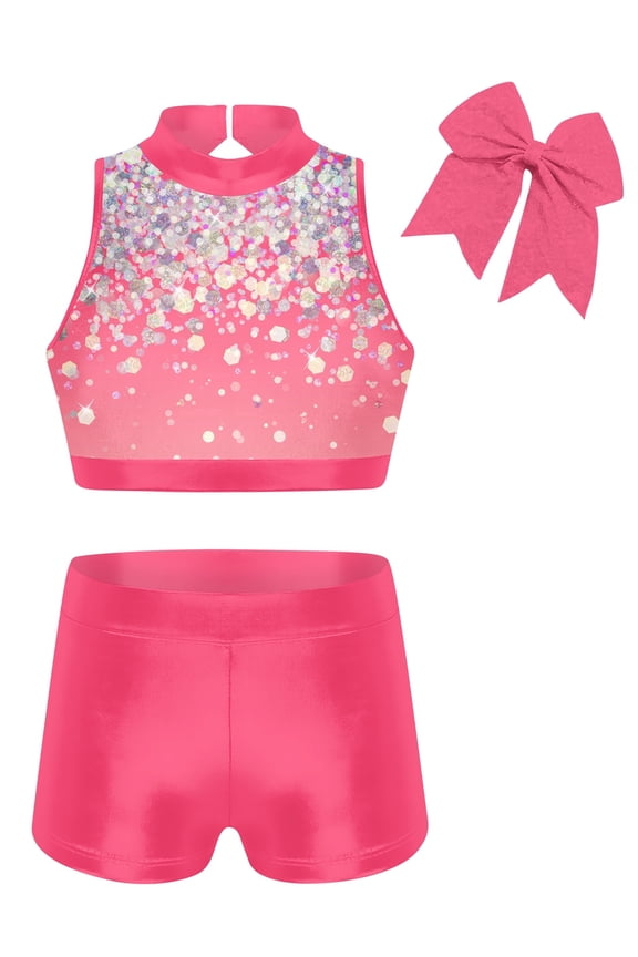 Gymnastics Leotards for Girls with Shorts Sparkly Ballet Dance Unitards Biketards 5-10Y