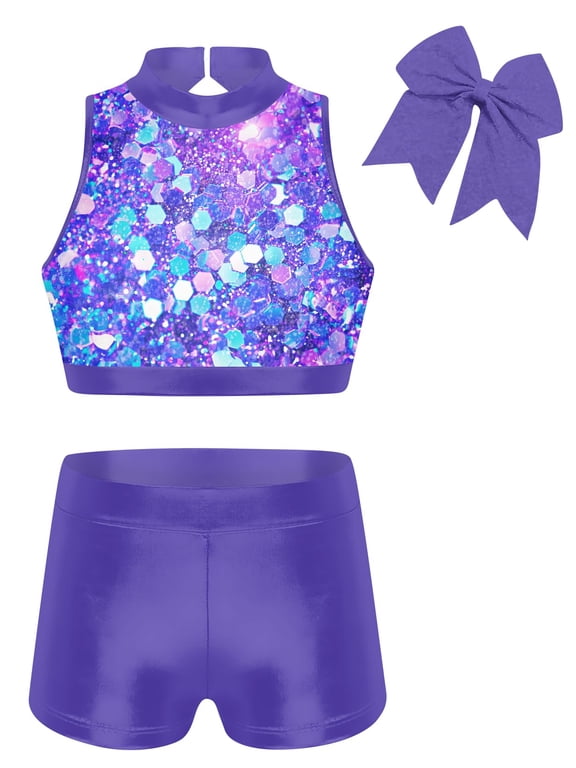 Gymnastics Leotards for Girls with Shorts Sparkly Ballet Dance Unitards Biketards 5-10Y