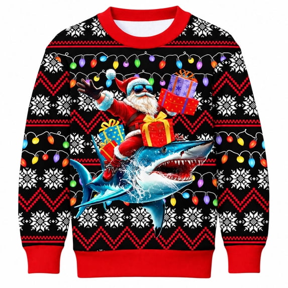 Aideaone Kids Ugly Christmas Sweatshirt 3D Print Crew Neck Holiday Pullover Boys Girls Xmas Top