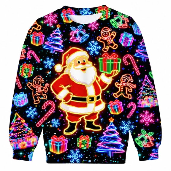 Aideaone Kids Ugly Christmas Sweatshirt 3D Print Crew Neck Holiday Pullover Boys Girls Xmas Top
