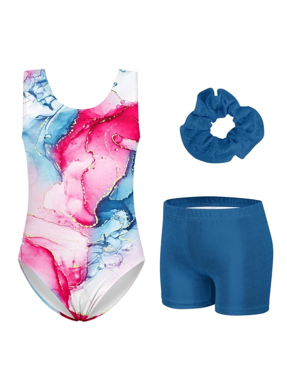 Leotards for Girls Gymnastics Sparkly Kids Dance Unitard Biketards with Shorts 4-11Years