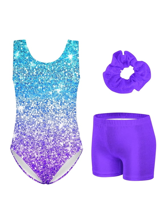 Leotards for Girls Gymnastics Sparkly Kids Dance Unitard Biketards with Shorts 4-11Years