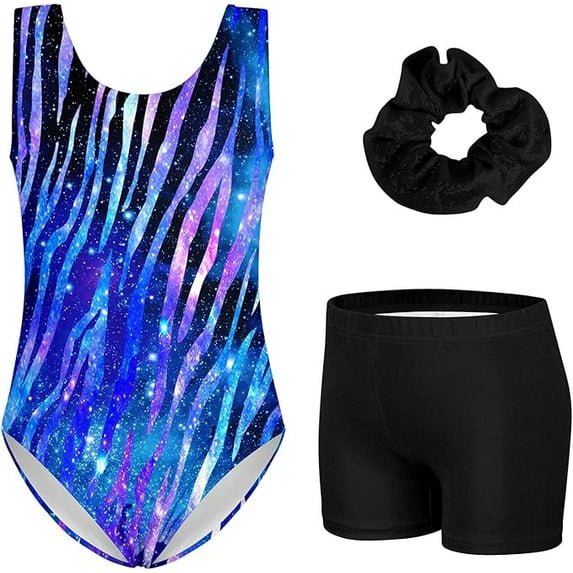 Aideaone Leotards for Girls Gymnastics Sparkly Kids Dance Unitard Biketards with Shorts 4-11Years