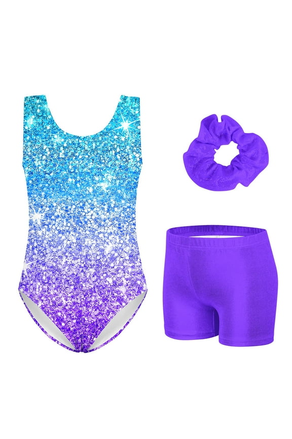 Leotards for Girls Gymnastics Sparkly Kids Dance Unitard Biketards with Shorts 4-11Years