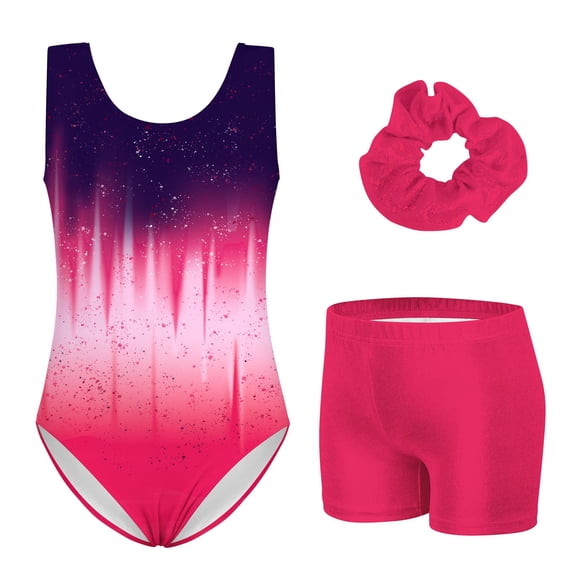 Aideaone Leotards for Girls Gymnastics Sparkly Kids Dance Unitard Biketards with Shorts 4-11Years