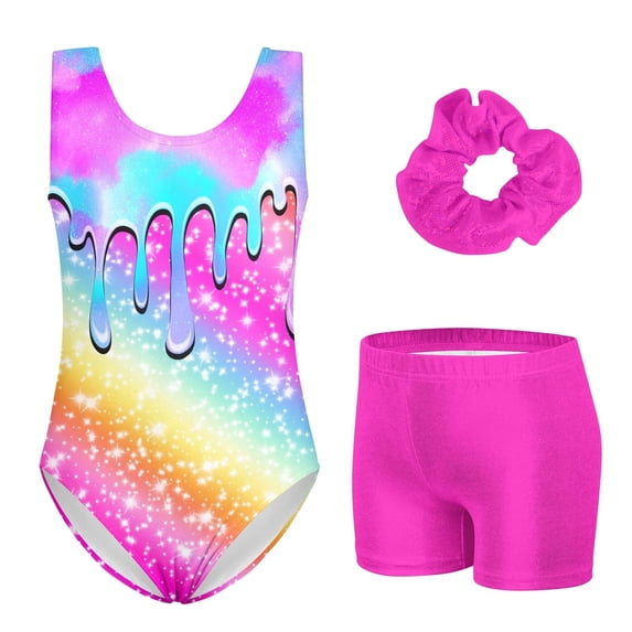Aideaone Leotards for Girls Gymnastics Sparkly Kids Dance Unitard Biketards with Shorts 4-11Years