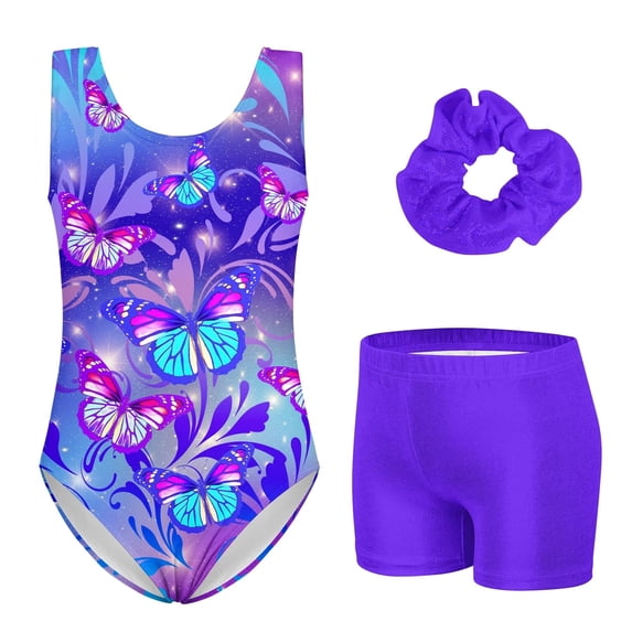 Aideaone Leotards for Girls Gymnastics Sparkly Kids Dance Unitard Biketards with Shorts 4-11Years