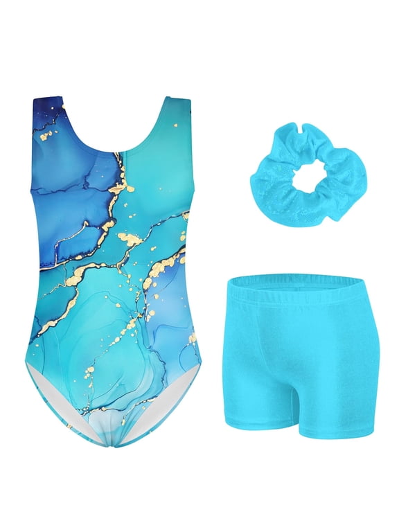 Leotards for Girls Gymnastics Sparkly Kids Dance Unitard Biketards with Shorts 4-11Years