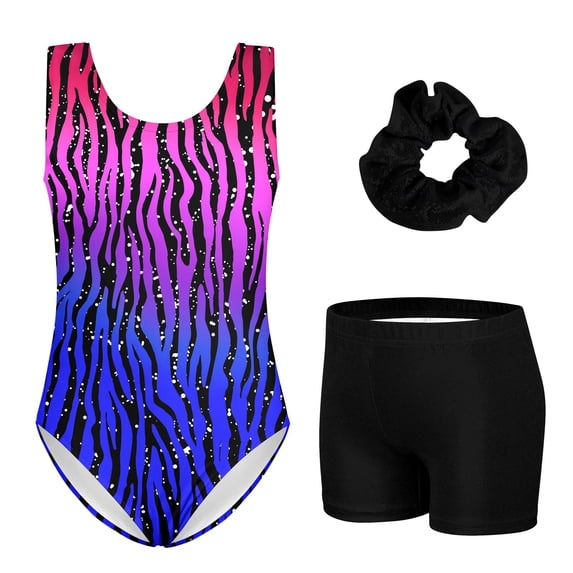 Aideaone Leotards for Girls Gymnastics Sparkly Kids Dance Unitard Biketards with Shorts 4-11Years