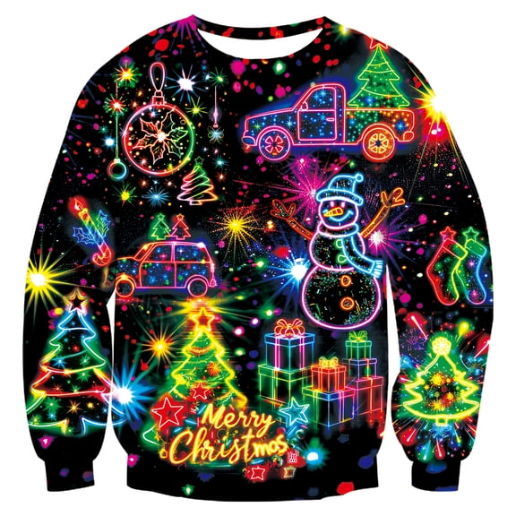 Aideaone Mens Women Ugly Christmas Sweatshirt Funny Graphic Crewneck Long Sleeve Xmas Pullover Tops