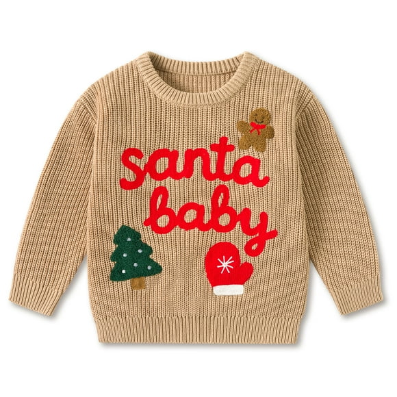 Aideaone Toddler Baby Boy Girl Christmas Sweater Letter Embroidery Pullover Sweatshirt Warm Crewneck Long Sleeve Tops for Infant 9M-3T