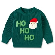 Aideaone Toddler Baby Boy Girl Christmas Sweater Letter Embroidery Pullover Sweatshirt Warm Crewneck Long Sleeve Tops for Infant 9M-3T