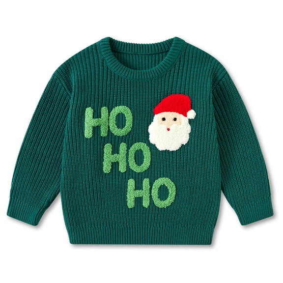 Aideaone Toddler Baby Boy Girl Christmas Sweater Letter Embroidery Pullover Sweatshirt Warm Crewneck Long Sleeve Tops for Infant 9M-3T