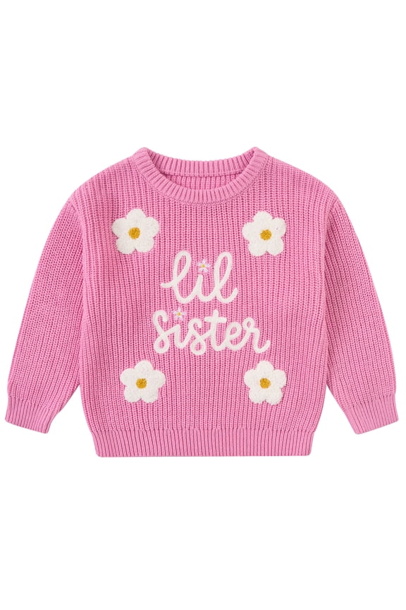 Toddler Baby Girl Knit Sweater Big Sister Little Sister Matching Outfits Long Sleeve Pullover Sweatshirt for Infant 12M-4T