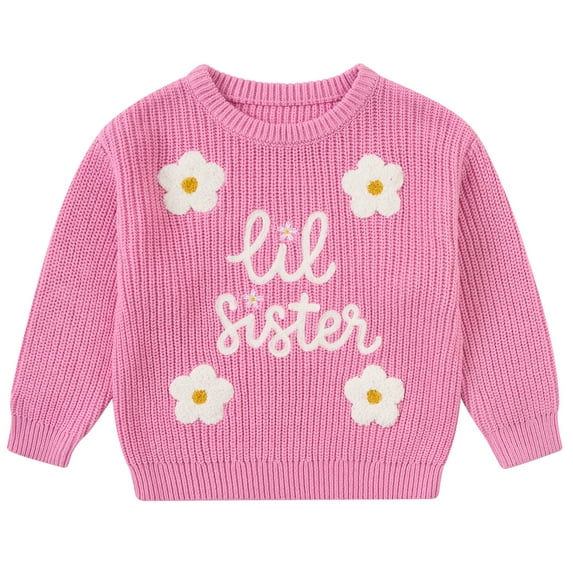 Aideaone Toddler Baby Girl Knit Sweater Big Sister Little Sister Matching Outfits Long Sleeve Pullover Sweatshirt for Infant 12M-4T