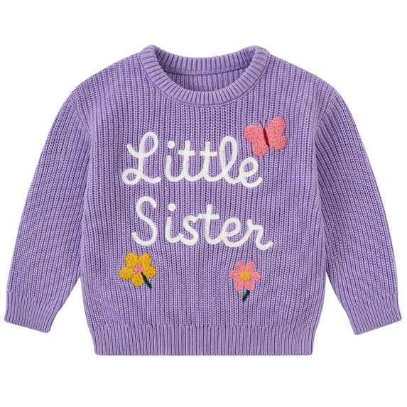 Aideaone Toddler Baby Girl Knit Sweater Big Sister Little Sister Matching Outfits Long Sleeve Pullover Sweatshirt for Infant 12M-4T