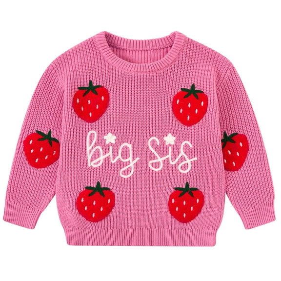 Aideaone Toddler Baby Girl Knit Sweater Big Sister Little Sister Matching Outfits Long Sleeve Pullover Sweatshirt for Infant 12M-4T