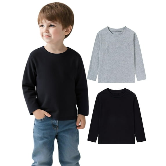 Aideaone Toddler Boys Long Sleeve Shirts Kids Basic Cotton T-Shirts 2PC Crewneck Tees for Boys 2-7T