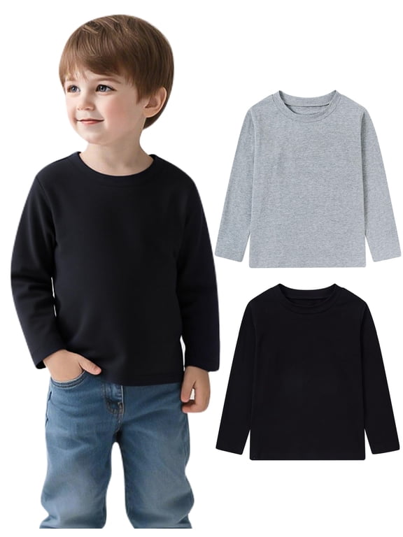 Toddler Boys Long Sleeve Shirts Kids Basic Cotton T-Shirts 2PC Crewneck Tees for Boys 2-7T