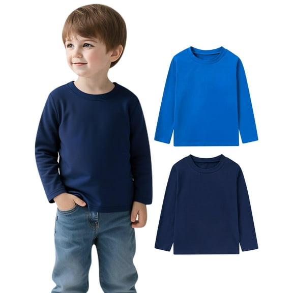 Aideaone Toddler Boys Long Sleeve Shirts Kids Basic Cotton T-Shirts 2PC Crewneck Tees for Boys 2-7T