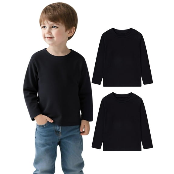 Aideaone Toddler Boys Long Sleeve Shirts Kids Basic Cotton T-Shirts 2PC Crewneck Tees for Boys 2-7T