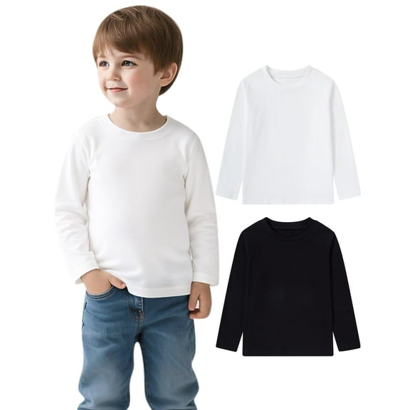 Aideaone Toddler Boys Long Sleeve Shirts Kids Basic Cotton T-Shirts 2PC Crewneck Tees for Boys 2-7T