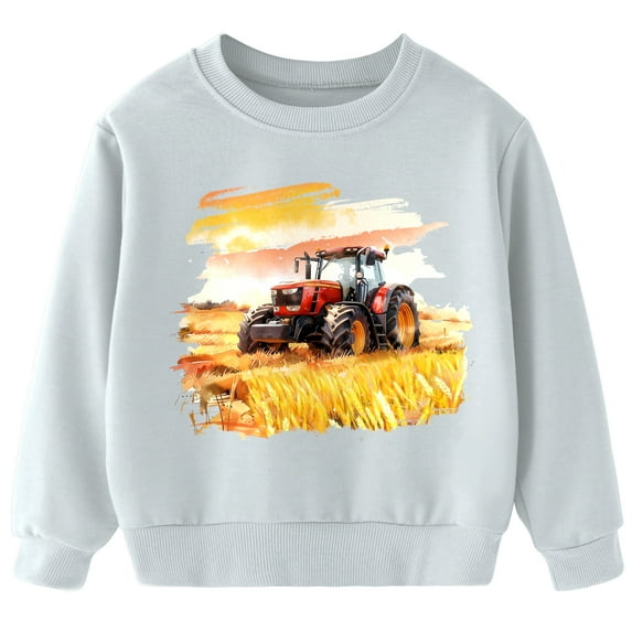 Aideaone Toddler Boys Sweatshirt Long Sleeve Boys Tractor/Truck Printed Sweatshirt Kids Crewneck Pullover Tops 3-6T