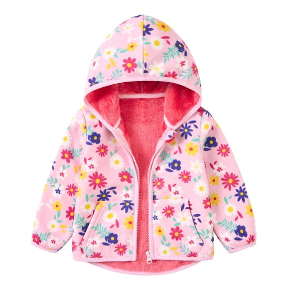 Aideaone Toddler Fleece Jacket Zip up Baby Boys Girls Hooded Winter Coat Long Sleeve Kids Thick Warm Outerwear